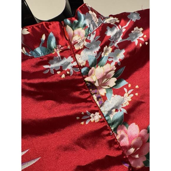 Red Cheongsam Dress - Floral Peacock Qipao - Mini - Size M (US Small) - Picture 6 of 8
